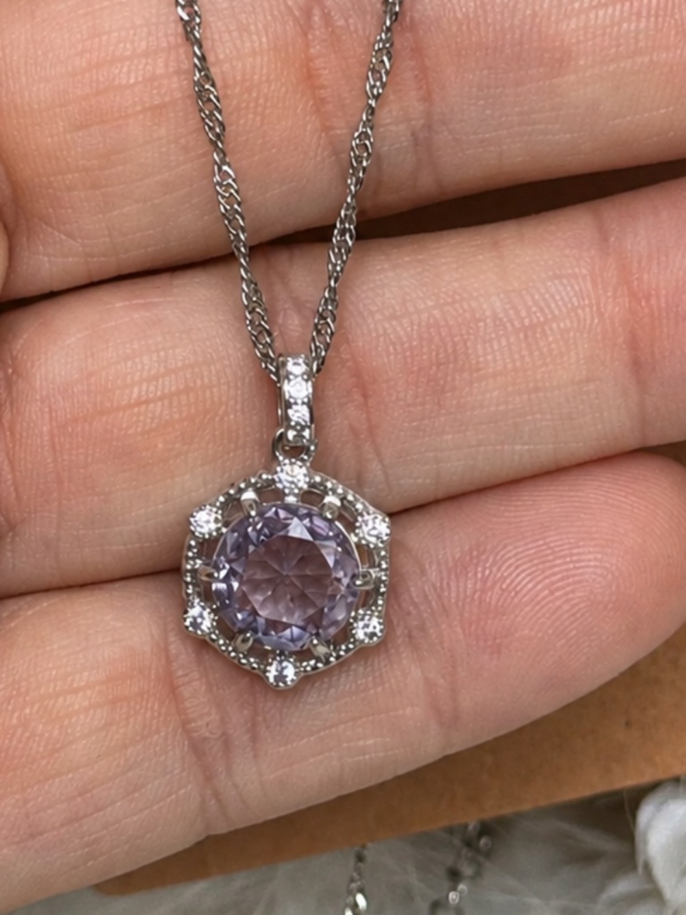 Bomb Party Smoky Purple Crystal Hexagon Halo Necklace